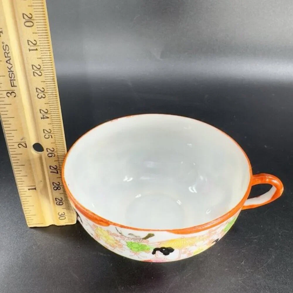 Japanese Kutani Geisha Porcelain Eggshell‎ Thin See Through Teacup Saucer Set